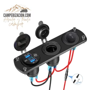 Panel con USB doble, toma de 12V y interruptor